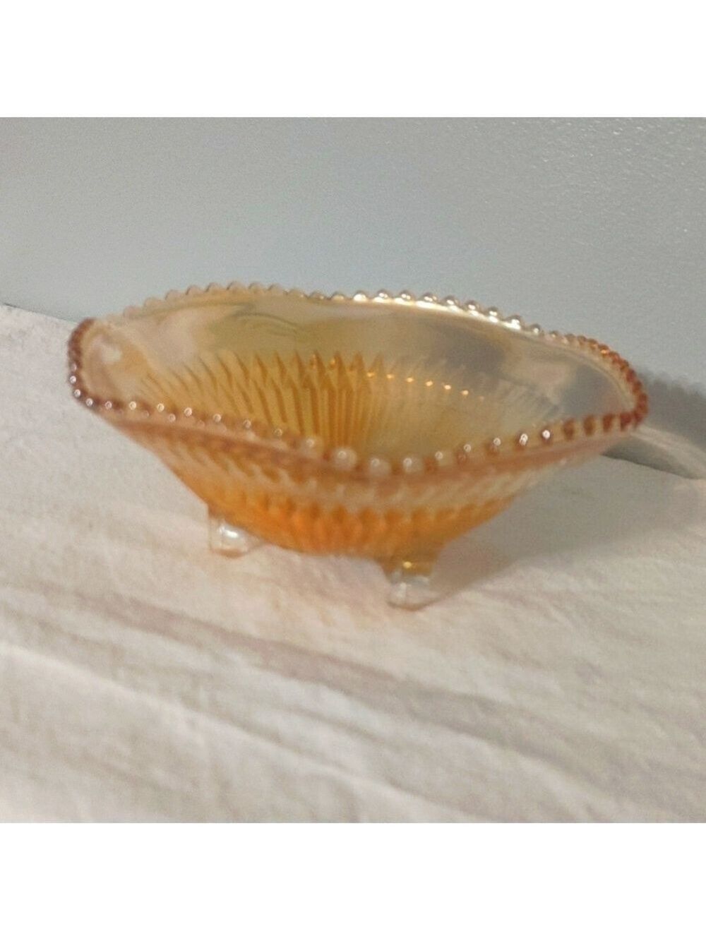 Vintage Depression Glass Jeannette carnival iridescent Marigold bowl/candy dish